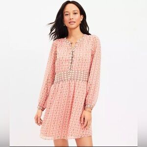 LOFT Pink Patterned Long Sleeve Dress Size Medium